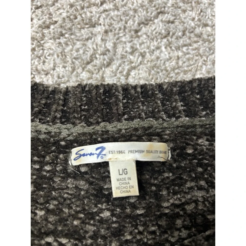 Seven7 Chenille Knit Sweater Mens Large Olive Green Black Marled Crew Neck